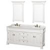 Andover 72 In. Double Vanity in White with Marble Vanity Top in Carrara White with Undermount Sink