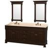Andover 80 In. Vanity in Dark Cherry with Marble Vanity Top in Ivory with Sinks and Mirrors