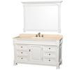 Andover 60 In. Single Vanity in White with Marble Vanity Top in Ivory with Porcelain Sink and Mirror