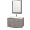 Centra 36 In. Vanity in Grey Oak with Marble Vanity Top in Carrara White and Undermount Sink