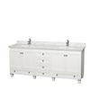 Acclaim 80 In. Double Vanity in White with Top in Carrara White with Square Sinks and No Mirror
