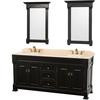 Andover 72 In. Vanity in Antique Black with Marble Vanity Top in Ivory and Mirrors