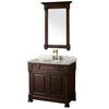 Andover 36 In. Vanity in Dark Cherry with Marble Vanity Top in Carrera White and Mirror
