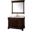 Andover 48 In. Vanity in Dark Cherry with Marble Vanity Top in Carrera White and Mirror