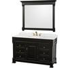 Andover 55 In. Vanity in Antique Black with Marble Vanity Top in Carrera White and Mirror