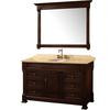 Andover 55 In. Vanity in Dark Cherry with Marble Vanity Top in Ivory and Mirror