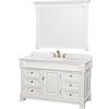 Andover 55 In. Vanity in White with Marble Vanity Top in Carrara and Mirror