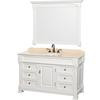 Andover 55 In. Vanity in White with Marble Vanity Top in Ivory and Mirror