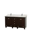 Acclaim 60 In. Double Vanity in Espresso with Top in Carrara White with Square Sinks and No Mirrors