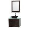 Centra 30 In. Single Vanity in Espresso with Green Glass Top with Black Granite Sink and 24 In. Mirror