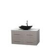 Centra 42 In. Single Vanity in Gray Oak with White Carrera Top with Black Granite Sink and No Mirror