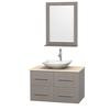 Centra 36 In. Single Vanity in Gray Oak with Ivory Marble Top with White Carrera Sink and 24 In. Mirror