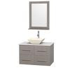 Centra 36 In. Single Vanity in Gray Oak with Solid SurfaceTop with Bone Porcelain Sink and 24 In. Mirror