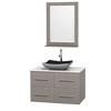 Centra 36 In. Single Vanity in Gray Oak with Solid SurfaceTop with Black Granite Sink and 24 In. Mirror