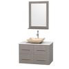 Centra 36 In. Single Vanity in Gray Oak with Solid SurfaceTop with Ivory Sink and 24 In. Mirror
