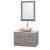 Centra 36 In. Single Vanity in Gray Oak with Solid SurfaceTop with Ivory Sink and 24 In. Mirror