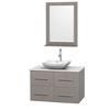 Centra 36 In. Single Vanity in Gray Oak with Solid SurfaceTop with White Carrera Sink and 24 In. Mirror