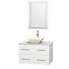 Centra 36 In. Single Vanity in White with White Carrera Top with Bone Porcelain Sink and 24 In. Mirror