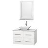 Centra 36 In. Single Vanity in White with White Carrera Top with White Porcelain Sink and 24 In. Mirror