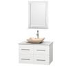 Centra 36 In. Single Vanity in White with White Carrera Top with Ivory Sink and 24 In. Mirror