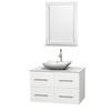 Centra 36 In. Single Vanity in White with White Carrera Top with White Carrera Sink and 24 In. Mirror