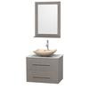Centra 30 In. Single Vanity in Gray Oak with White Carrera Top with Ivory Sink and 24 In. Mirror