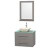 Centra 30 In. Single Vanity in Gray Oak with Green Glass Top with Bone Porcelain Sink and 24 In. Mirror