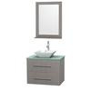 Centra 30 In. Single Vanity in Gray Oak with Green Glass Top with White Porcelain Sink and 24 In. Mirror