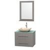 Centra 30 In. Single Vanity in Gray Oak with Green Glass Top with Ivory Sink and 24 In. Mirror