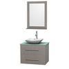 Centra 30 In. Single Vanity in Gray Oak with Green Glass Top with White Carrera Sink and 24 In. Mirror