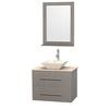 Centra 30 In. Single Vanity in Gray Oak with Ivory Marble Top with Bone Porcelain Sink and 24 In. Mirror