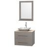Centra 30 In. Single Vanity in Gray Oak with Ivory Marble Top with White Carrera Sink and 24 In. Mirror