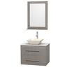 Centra 30 In. Single Vanity in Gray Oak with Solid SurfaceTop with Bone Porcelain Sink and 24 In. Mirror