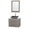 Centra 30 In. Single Vanity in Gray Oak with Solid SurfaceTop with Black Granite Sink and 24 In. Mirror