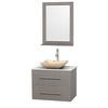 Centra 30 In. Single Vanity in Gray Oak with Solid SurfaceTop with Ivory Sink and 24 In. Mirror