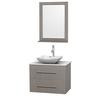 Centra 30 In. Single Vanity in Gray Oak with Solid SurfaceTop with White Carrera Sink and 24 In. Mirror