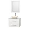 Centra 30 In. Single Vanity in White with White Carrera Top with Bone Porcelain Sink and 24 In. Mirror