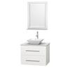 Centra 30 In. Single Vanity in White with White Carrera Top with White Porcelain Sink and 24 In. Mirror