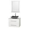 Centra 30 In. Single Vanity in White with White Carrera Top with Black Granite Sink and 24 In. Mirror