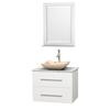 Centra 30 In. Single Vanity in White with White Carrera Top with Ivory Sink and 24 In. Mirror