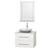 Centra 30 In. Single Vanity in White with White Carrera Top with White Carrera Sink and 24 In. Mirror