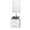 Centra 24 In. Single Vanity in White with Ivory Marble Top with Black Granite Sink and 24 In. Mirror