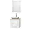 Centra 24 In. Single Vanity in White with Ivory Marble Top with White Carrera Sink and 24 In. Mirror