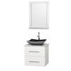 Centra 24 In. Single Vanity in White with Solid SurfaceTop with Black Granite Sink and 24 In. Mirror