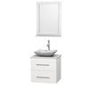 Centra 24 In. Single Vanity in White with Solid SurfaceTop with White Carrera Sink and 24 In. Mirror