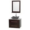 Centra 30 In. Single Vanity in Espresso with White Carrera Top with Black Granite Sink and 24 In. Mirror