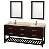 Natalie 72 In. Double Vanity in Espresso with Ivory Marble Top with Square sinks and 24 In. Mirrors