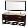 Natalie 72 In. Double Vanity in Espresso with Ivory Marble Top with Square sinks and 70 In. Mirror