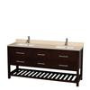 Natalie 72 In. Double Vanity in Espresso with Ivory Marble Top with Square sinks and No Mirror