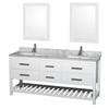 Natalie 72 In. Double Vanity in White with White Carrera Top with Square sinks and 24 In. Mirrors